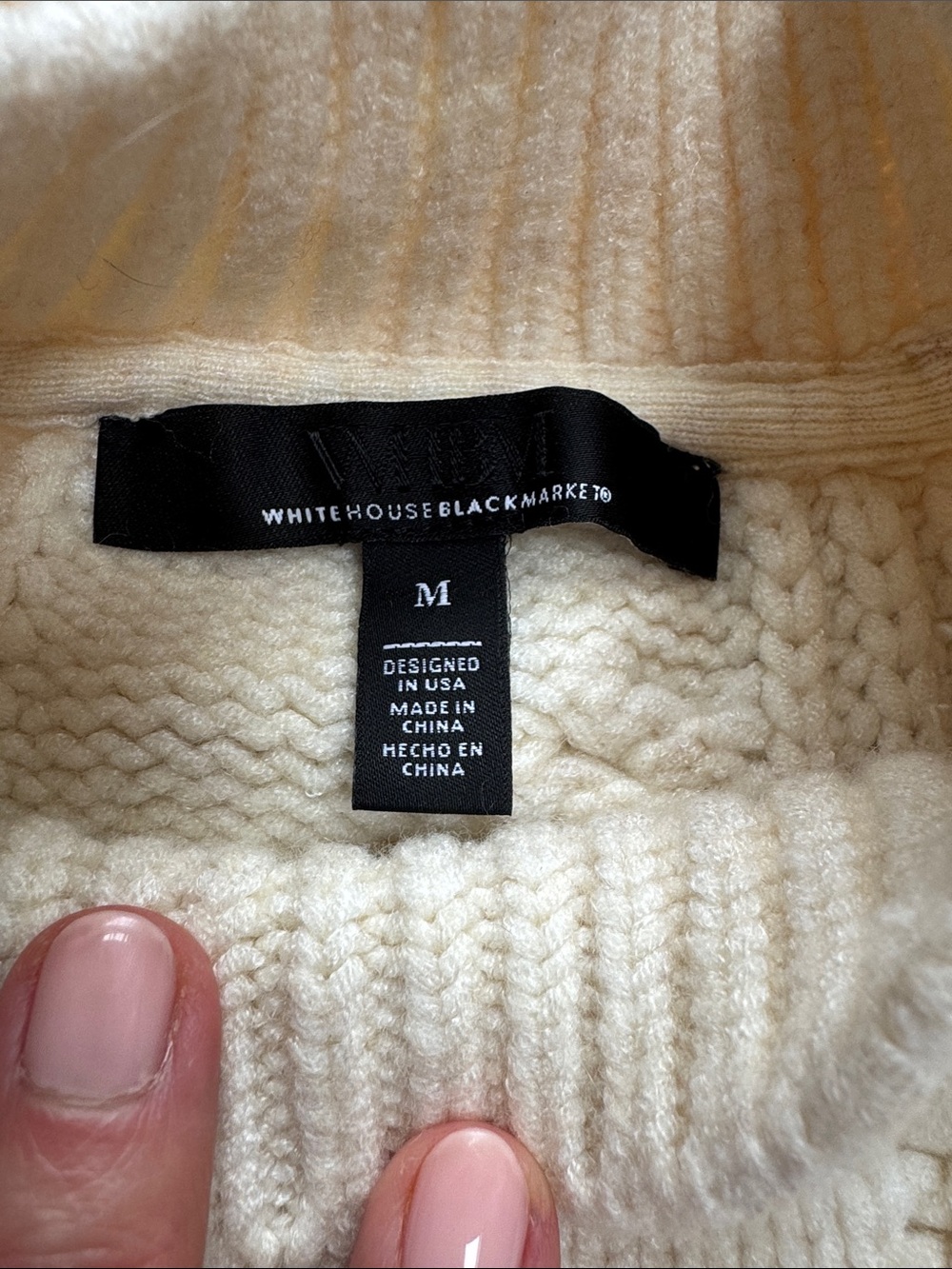 White House Black Market Cream Cable Mock Neck Sweater - Picture 3 of 6